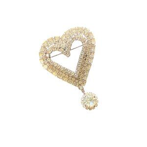 💖Vintage Heart-Shaped Rhinestone Brooch With Dangling Gemstone Accent
